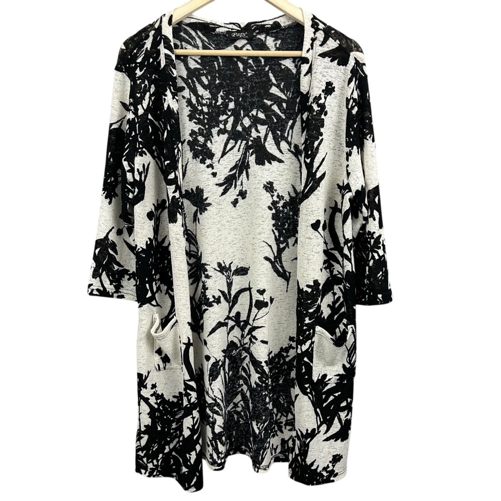 Papa Vancouver Floral Black and White Open Cardigan Size Medium